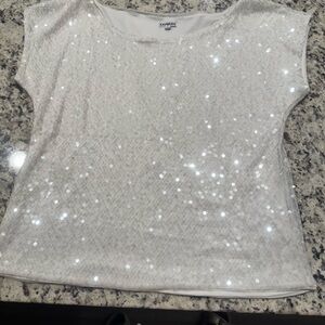 Express Women's Cream Sequin Top